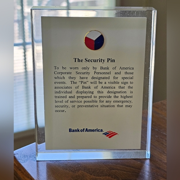 Bank of America Security Pin Encased in Acrylic - Picture 1 of 4